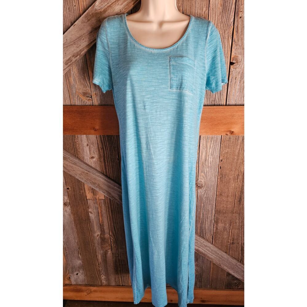 Chicos sz 0P (S PETITE) blue vivid heathered shift casual comfort dress midi ^
